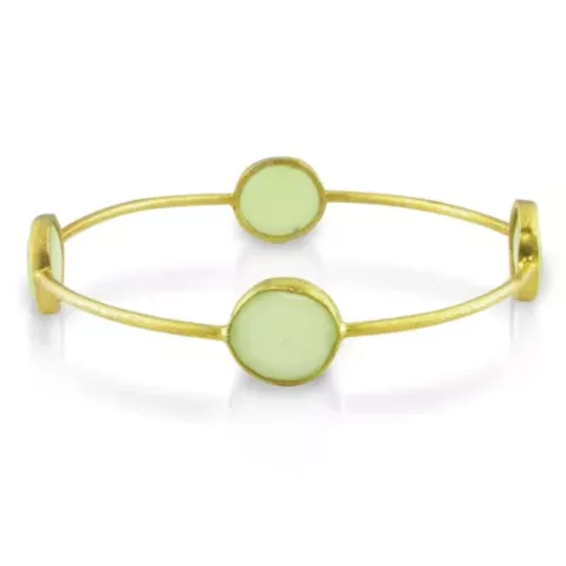 Green Chalcedony Bangle in 22K Yellow Gold Plated Brass
