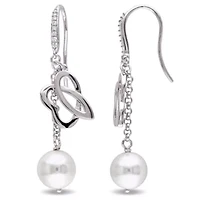 Freshwater Cultured Pearl and 1/10 ct. t.w. Diamond Cuff Earrings in Sterling Silver