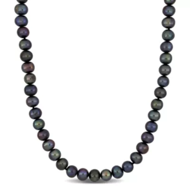 Black Freshwater Cultured Pearl Necklace with Sterling Silver Clasp