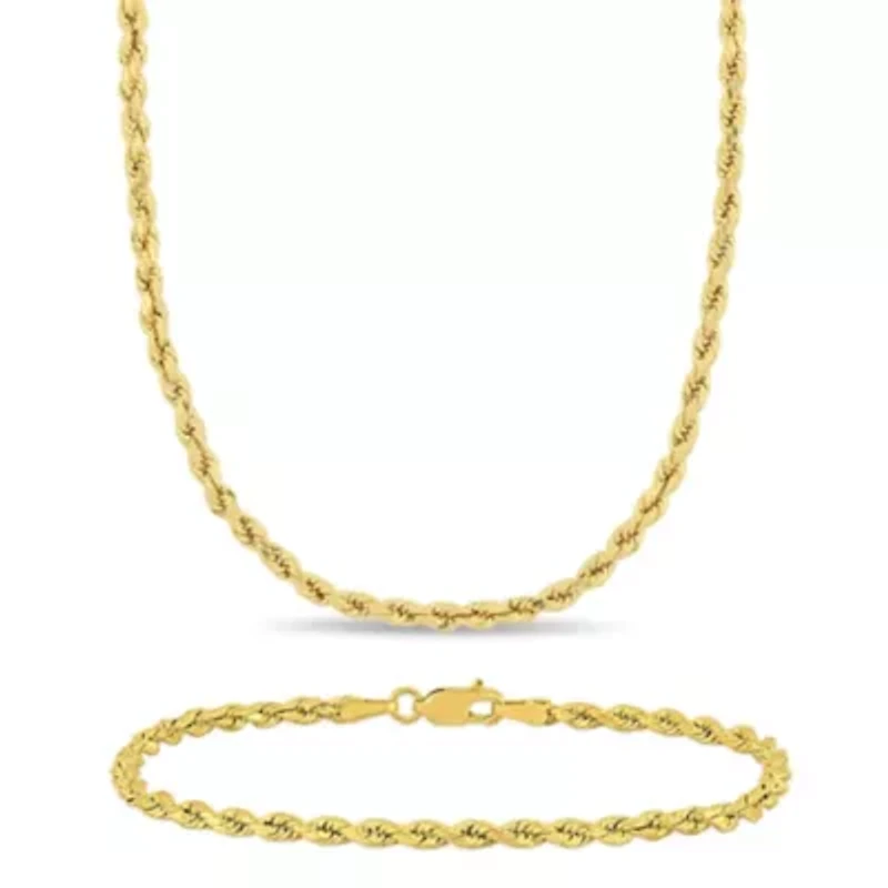 2-Pcs Set of Rope Chain Necklace and Bracelet in 10K Yellow Gold