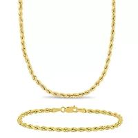 2-Pcs Set of Rope Chain Necklace and Bracelet in 10K Yellow Gold