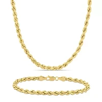 2-Pcs Set of Rope Chain Necklace and Bracelet in 10K Yellow Gold