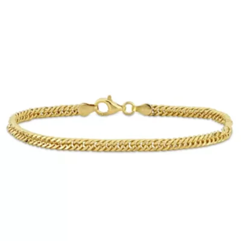 Double Curb Link Chain Bracelet in Yellow Plated Sterling Silver