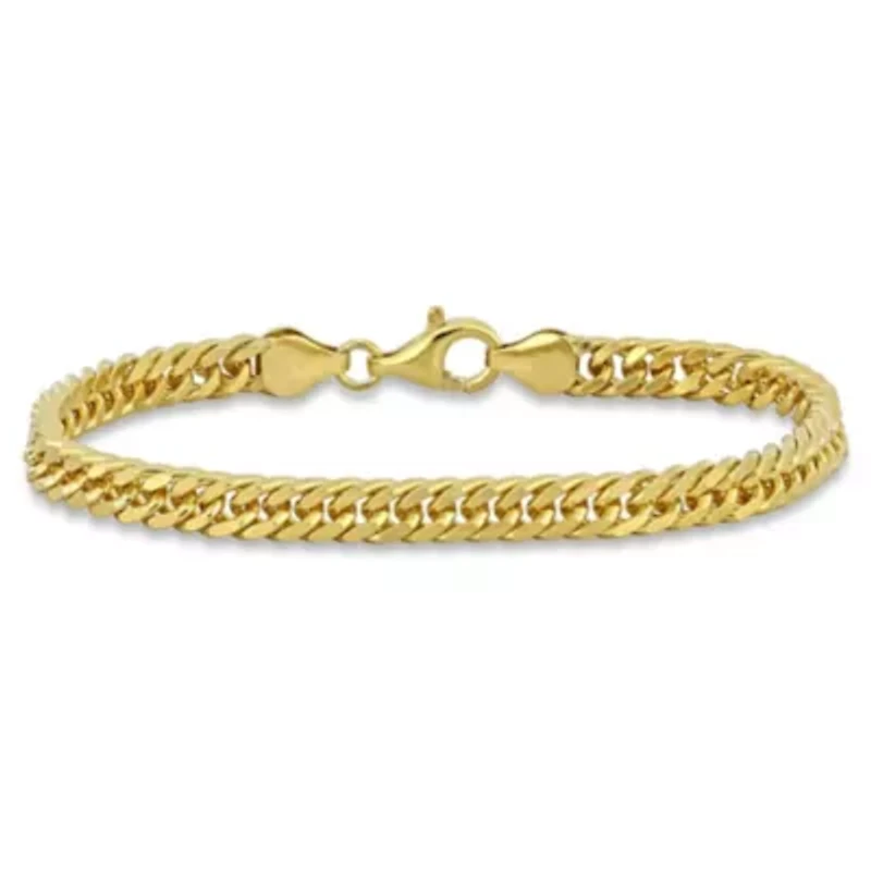 5.5MM Double Curb Link Chain Bracelet in 18K Yellow Gold Plated Sterling Silver