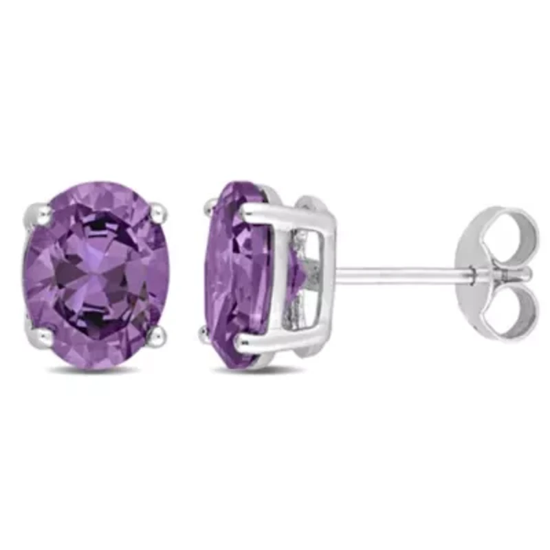 Purple Cubic Zirconia Stud Earrings in Sterling Silver