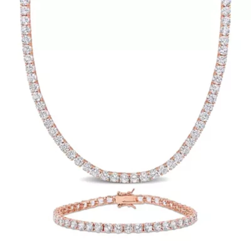 Lab Created 2-Pc Set of Created White Sapphire Bracelet & Necklace in Rose Plated Sterling Silver