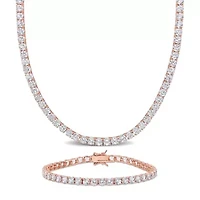 Lab Created 2-Pc Set of Created White Sapphire Bracelet & Necklace in Rose Plated Sterling Silver