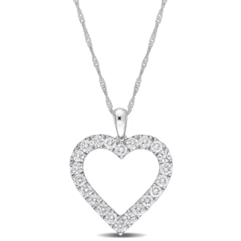 1 ct. t.w. Diamond Open Heart Drop Necklace with chain in 14K White Gold