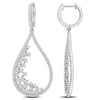 Lab Created Created Moissanite Filigree Design Teardrop Hoop Earrings in Platinum Plated Sterling Silver