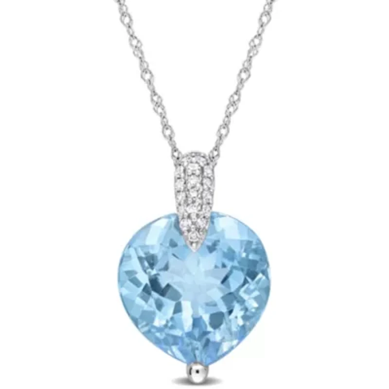 Sky Blue Topaz and 1/10 ct. t.w. Diamond Pendant with Chain in 14K White Gold