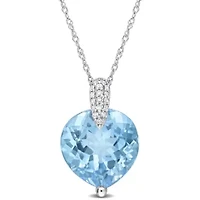 Sky Blue Topaz and 1/10 ct. t.w. Diamond Pendant with Chain in 14K White Gold