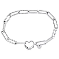 Paper Clip Link Bracelet with Heart Clasp in Sterling Silver - 9"