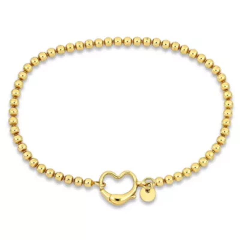Bead Link Bracelet with Heart Clasp in Yellow Plated Sterling Silver - 9"