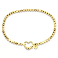 Bead Link Bracelet with Heart Clasp in Yellow Plated Sterling Silver - 9"