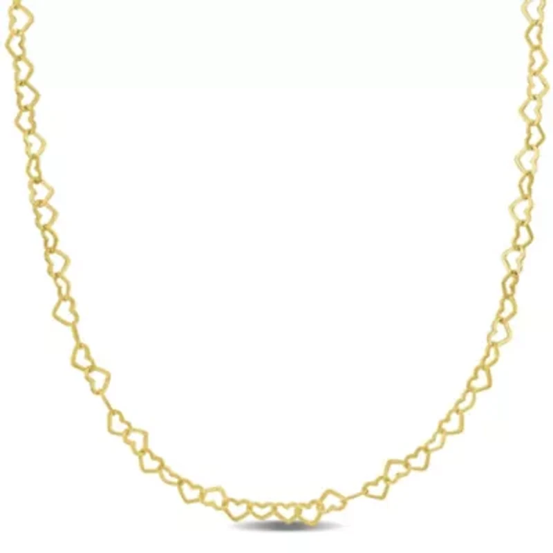 3MM Heart Link Necklace in Yellow Plated Sterling Silver - 16"