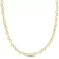 3MM Heart Link Necklace in Yellow Plated Sterling Silver - 16"