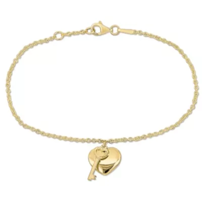 Heart & Key Charm Bracelet in 18K Yellow Gold Plated Sterling Silver