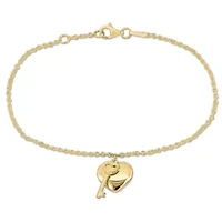 Heart & Key Charm Bracelet in 18K Yellow Gold Plated Sterling Silver