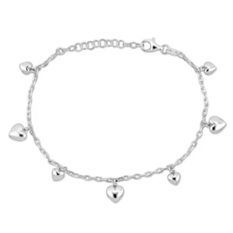 Heart Charm Cable Chain Bracelet in Sterling Silver