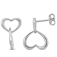Double Heart Drop Earrings in Sterling Silver
