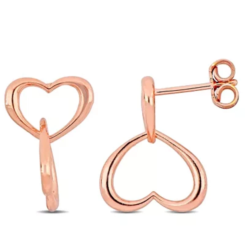 Double Heart Drop Earrings in Rose Plated Sterling Silver
