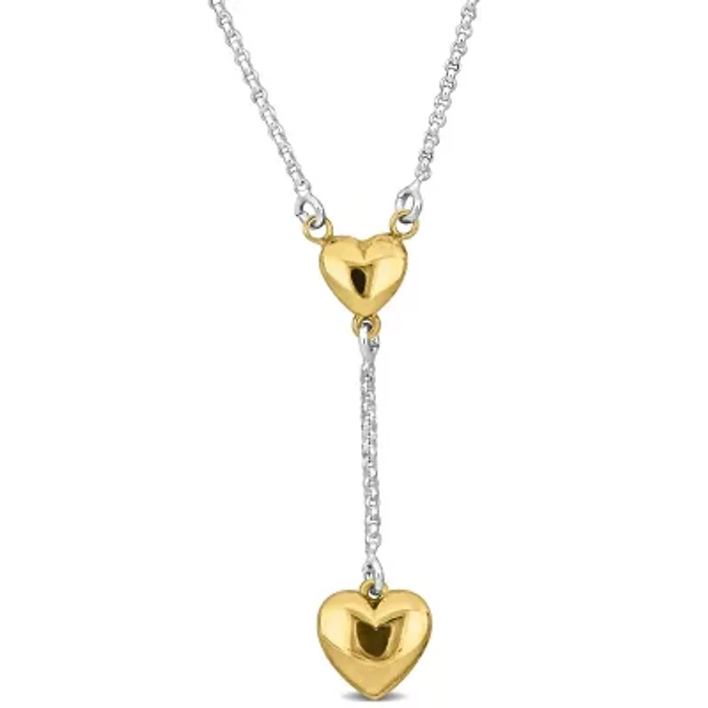Heart Drop Necklace in 2-Tone Yellow Plated & White Sterling Silver