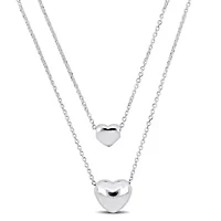 2 Hearts Double Strand Charm Necklace in Sterling Silver