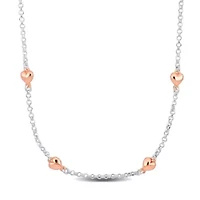 Heart Charm Rolo Chain Necklace in 2-Tone Rose Plated & White Sterling Silver