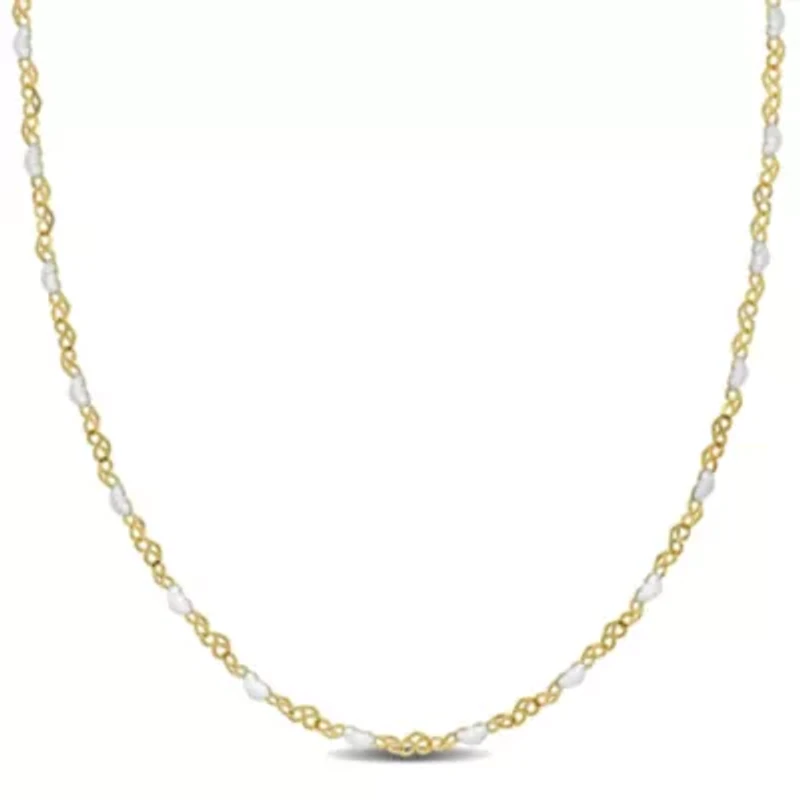 White Enamel Heart Link Necklace in Yellow Plated Sterling Silver