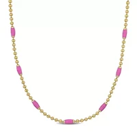 Pink Enamel Ball Link Necklace in Yellow Plated Sterling Silver