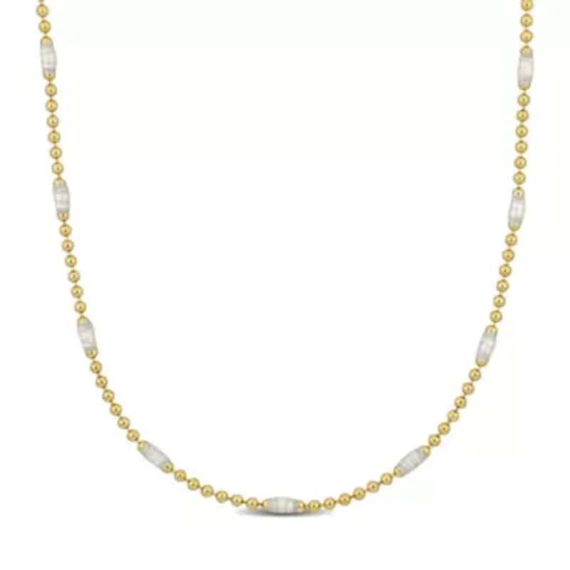 White Enamel Ball Link Necklace in Yellow Plated Sterling Silver
