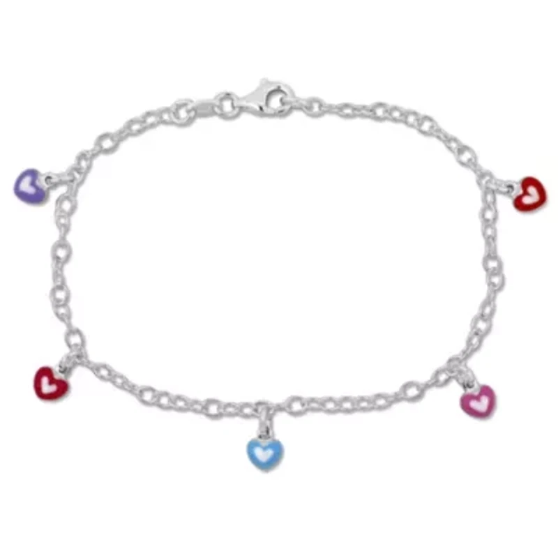 Enamel Hearts Charm Bracelet in Sterling Silver