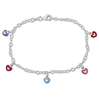 Enamel Hearts Charm Bracelet in Sterling Silver