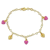 3.3MM Heart Link Bracelet with Enamel Heart Charms in Yellow Plated Sterling Silver