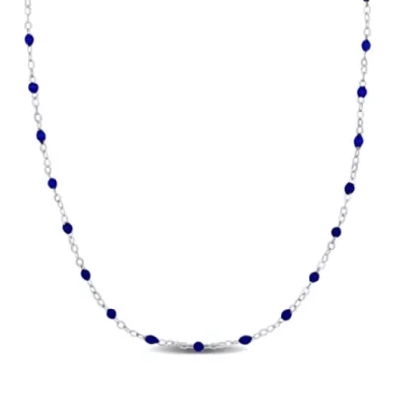 Blue Enamel Bead Station Forzatina Brill Necklace in Sterling Silver