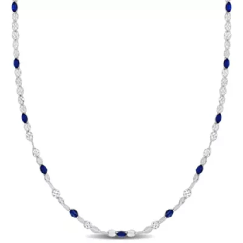 Blue Enamel Bead Station Necklace in Sterling Silver