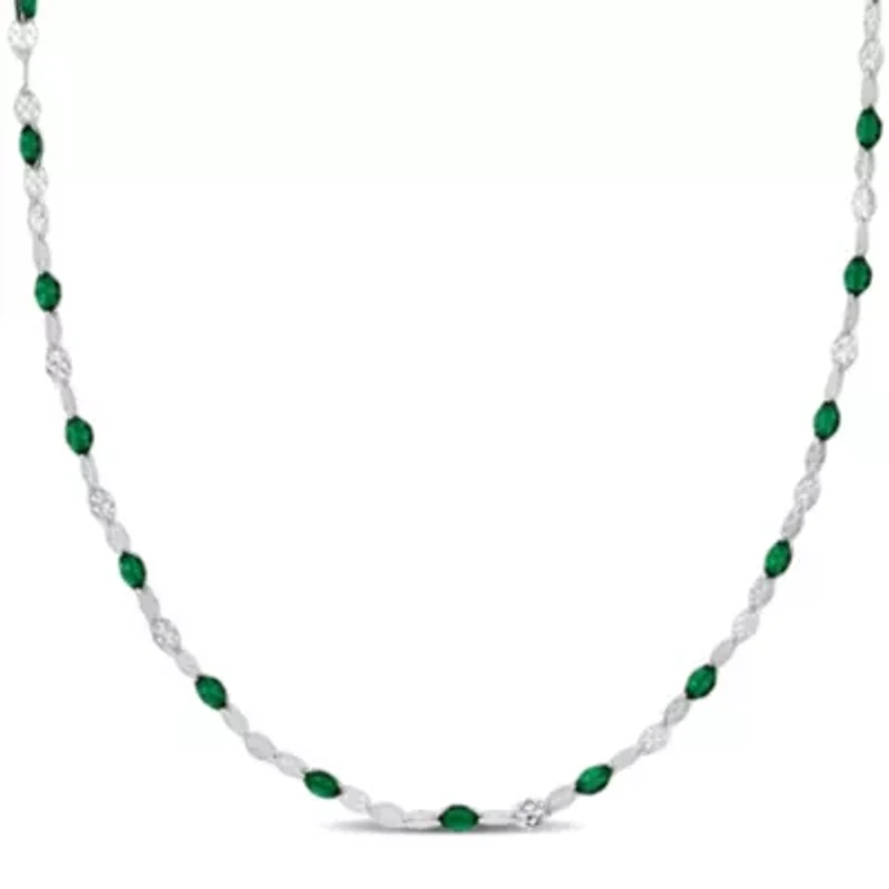 Green Enamel Bead Station Necklace in Sterling Silver