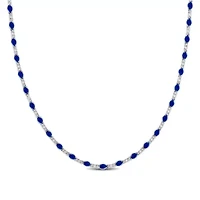 Blue Enamel Bead Necklace in Sterling Silver