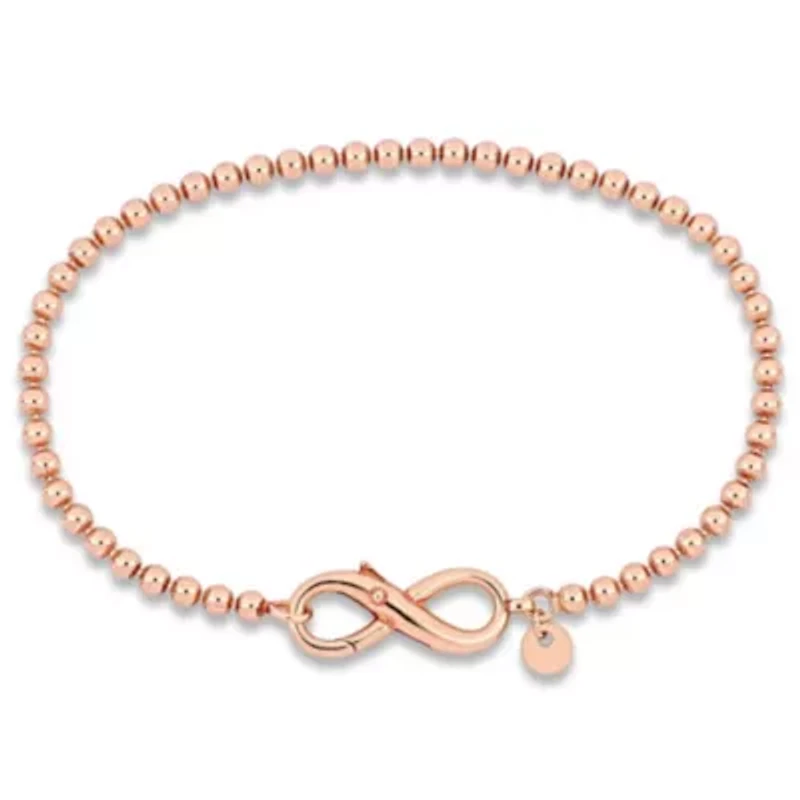 Bead Link Bracelet with Infinity Clasp in Rose Plated Sterling Silver - 7.5"