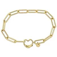 Paper Clip Link Bracelet with Heart Clasp in Yellow Plated Sterling Silver - 7"
