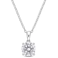 Lab Created Created White Sapphire Solitaire Classic Basket Setting Pendant with Chain in Sterling Silver