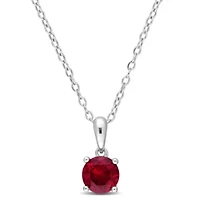 Lab Created Created Ruby Solitaire Classic Basket Setting Pendant with Chain in Sterling Silver