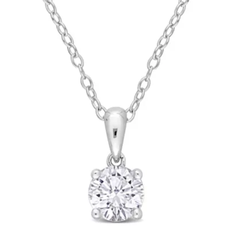 White Topaz Solitaire Classic Basket Setting Pendant with Chain in Sterling Silver