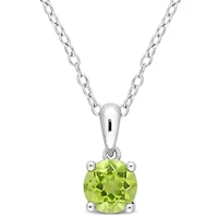 Peridot Solitaire Classic Basket Setting Pendant with Chain in Sterling Silver