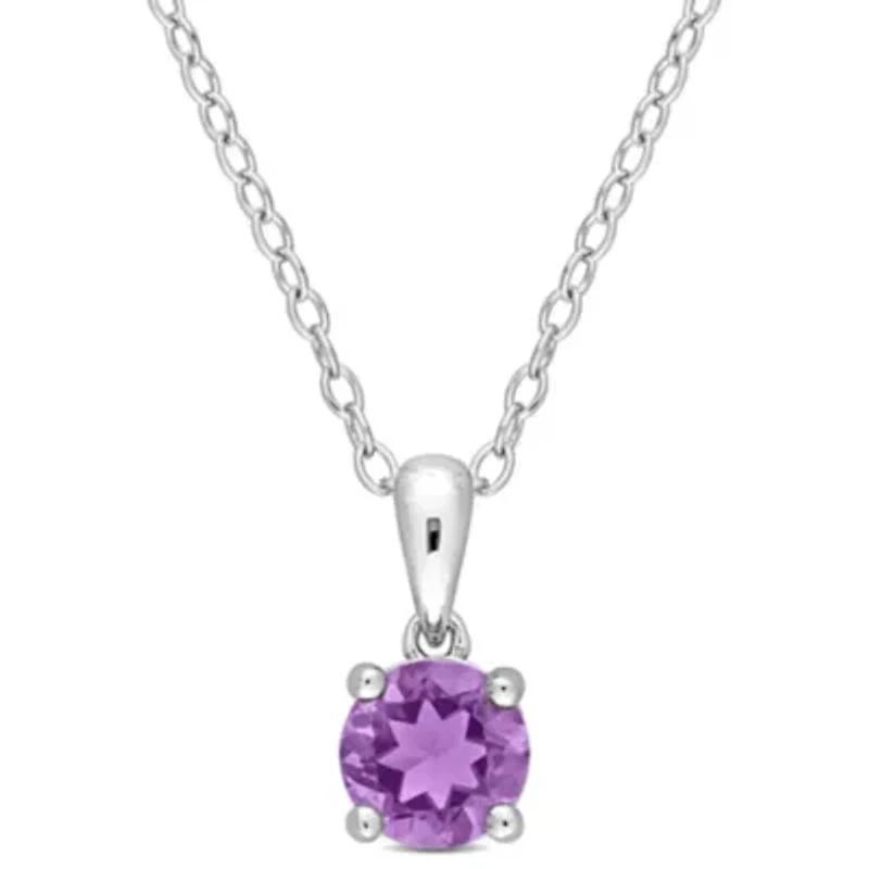 Amethyst Solitaire Classic Basket Setting Pendant with Chain in Sterling Silver