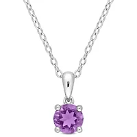 Amethyst Solitaire Classic Basket Setting Pendant with Chain in Sterling Silver