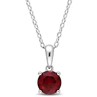 Garnet Solitaire Classic Basket Setting Pendant with Chain in Sterling Silver