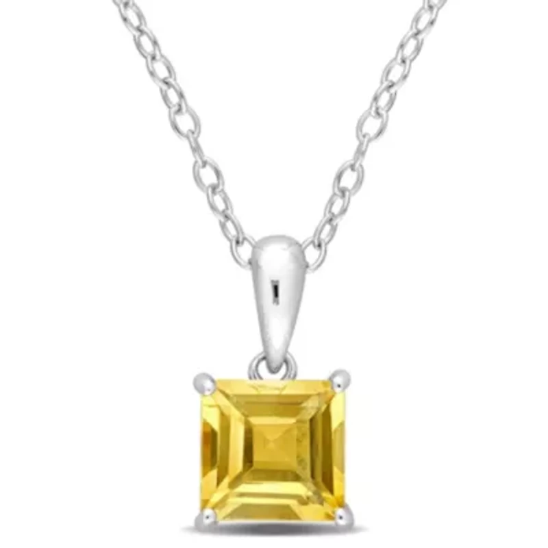 Citrine Solitaire Classic Basket Setting Pendant with Chain in Sterling Silver
