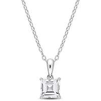 White Topaz Solitaire Classic Basket Setting Pendant with Chain in Sterling Silver