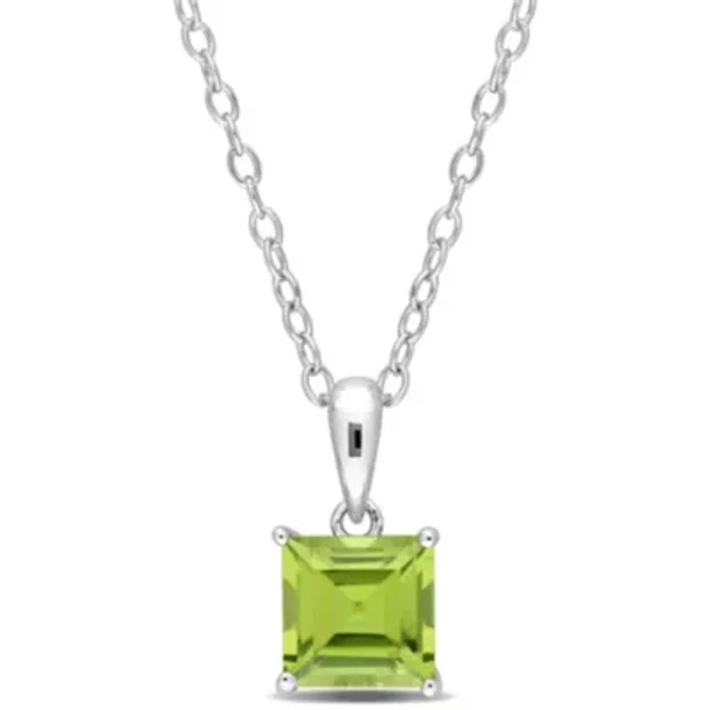 Peridot Solitaire Classic Basket Setting Pendant with Chain in Sterling Silver